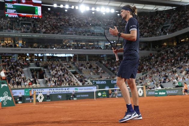 Alexander Zverev, GER, during quarterfinal of 2026 French Open at Roland Garros, Paris, 02 06 2026