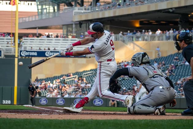 June 2, 2026, Minneapolis, Minnesota, USA: Trevor Larch singles to center field in the bottom of the 1st inning. The Minnesota Twins hosted the Chicago White Sox at Target Field in Minneapolis, Minnesota. MLB, Baseball Herren, USA 2026: Minnesota Twins 9:6 Chicago White Sox  - ZUMAg285 20260602_zsp_g285_011 Copyright: xFrankxGomezx