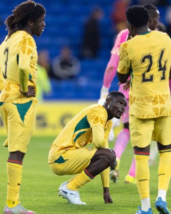 Wales v Ghana International Friendly, Länderspiel, Nationalmannschaft Jonas Adjetey of Ghana (C) reacts at full-time during the International Friendly match at the Cardiff City Stadium, Cardiff 02 06 2026 UK Newspapers OUT Copyright: xKaraxThomasx FIL-23534-0064