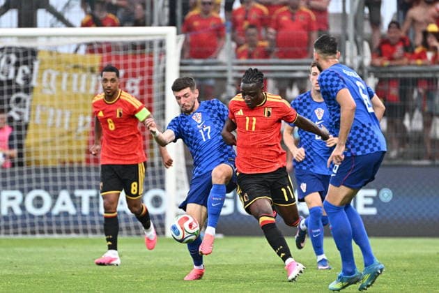 Croatia, Rijeka, 020626. Rujevica Stadium. Friendly football match on the eve of the World Cup, Croatia - Belgium. In the photo: Youri Tielemans, Petar Sucic, Jeremy Doku. Photo: Damir Krajac CROPIX Zagreb Croatia Copyright: xxDamirxKrajacx hrvatska_belgija122-020626