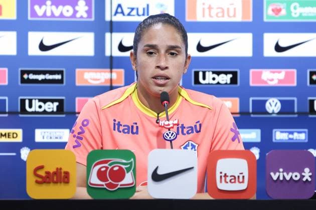 Training session of the Brazilian women s national football team for the friendly match against the USA. Rafaelle Souza of the Brazilian women s national football team during a press conference, PK, Pressekonferenz at the Joaquim Grava Training Center, east zone of Sao Paulo, this Tuesday, June 2, 2026. Sao Paulo Sao Paulo Brasil Copyright: xMarinaxUezimax