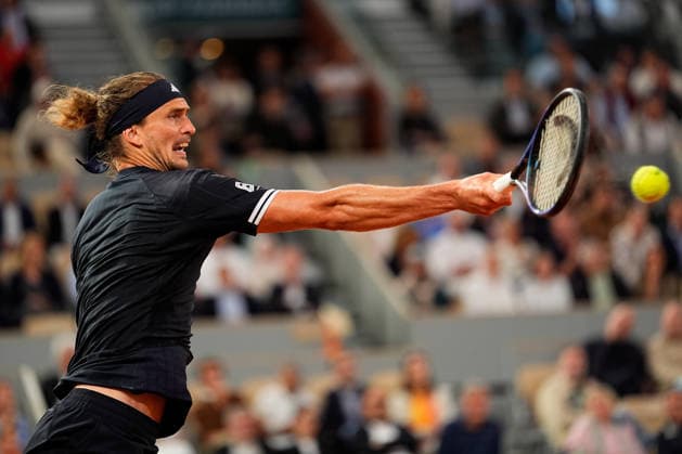 (260603) -- PARIS, June 3, 2026 -- Alexander Zverev hits a return during the men s singles quarterfinal match between Alexander Zverev of Germany and Rafael Jodar of Spain at the French Open tennis tournament at Roland Garros, Paris, France, June 2, 2026. (Photo by Xinhua) (SP)FRANCE-PARIS-TENNIS-FRENCH OPEN-MEN S SINGLES-QUARTERFINAL GlennxGervot 