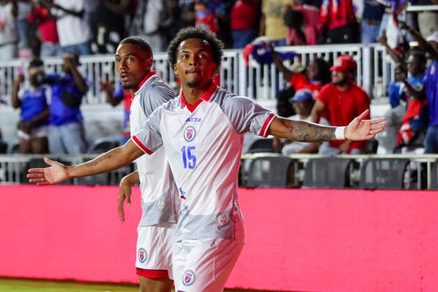FT LAUDERDALE, FL - JUNE 2: Haiti forward Ruben Providence (15) and Haiti forward Wilson Isidor (18) celebrate a goal scored during the International Friendly, Länderspiel, Nationalmannschaft game between Haiti and New Zealand at Chase Stadium on June 2, 2026 in Fort Lauderdale,Florida.(Photo by Chris Arjoon Icon Sportswire) SOCCER: JUN 02 Haiti vs New Zealand EDITORIAL USE ONLY Icon2602060010009