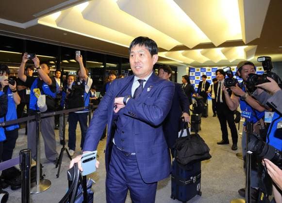 Football: Japan players departing for Mexico Hajime Moriyasu, manager of the Japan men s national football team, is seen at Narita airport in Chiba Prefecture, near Tokyo, on June 2, 2026, ahead of the team s departure for pre-World Cup camp in Monterrey, Mexico.  A14AA0005617544P