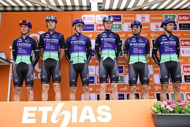 Tour de Wallonie 2026 Stage 3 VAUX-SUR-SÛRE, BELGIUM - JUNE 03 : Team Baloise Verzekeringen - Het Poetsbureau Lions pictured during stage 3 of the 47th edition of Ethias Tour de Wallonie an UCI ProSeries 2.Pro cycling road race stage for Men Elite of 176.9 km with start in Habay and finish in Vaux-sur-Sûre on June 3, 2026 in Vaux-sur-Sûre, Belgium, 03 06 2026 ( Motordriver Pieter Van Herzele - Vaux-sur-Sûre Belgium  Copyright: xSesx