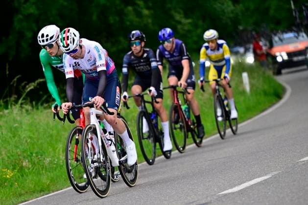 Tour de Wallonie 2026 Stage 3 VAUX-SUR-SÛRE, BELGIUM - JUNE 03 : Wood George (GBR) of Mg.K Vis Costruzioni e Ambiente, Killy Jonah (USA) of Tarteletto - Isorex, Bellens Jarno (BEL) of Baloise Verzekeringen - Het Poetsbureau Lions, Conca Filippo (ITA) of Team Jayco AlUla, Sagrado Alvaro (ESP) of Team Storck - MRW Bau and Bellens Jarno (BEL) of Baloise Verzekeringen - Het Poetsbureau Lions in the escape group during stage 3 of the 47th edition of Ethias Tour de Wallonie an UCI ProSeries 2.Pro cycling road race stage for Men Elite of 176.9 km with start in Habay and finish in Vaux-sur-Sûre on June 3, 2026 in Vaux-sur-Sûre, Belgium, 03 06 2026 ( Motordriver Pieter Van Herzele - Vaux-sur-Sûre Belgium  Copyright: xSesx