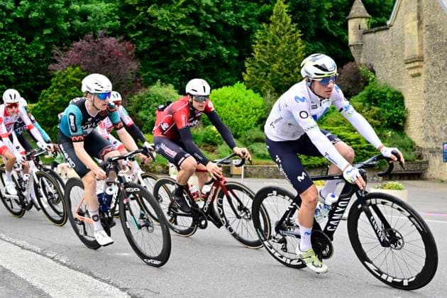 Tour de Wallonie 2026 Stage 3 VAUX-SUR-SÛRE, BELGIUM - JUNE 03 : Canal Carlos (ESP) of Movistar Team, Lennemann Anton (GER) of BIKE AID and De Lie Arnaud (BEL) of Lotto Intermarche in action during stage 3 of the 47th edition of Ethias Tour de Wallonie an UCI ProSeries 2.Pro cycling road race stage for Men Elite of 176.9 km with start in Habay and finish in Vaux-sur-Sûre on June 3, 2026 in Vaux-sur-Sûre, Belgium, 03 06 2026 ( Motordriver Pieter Van Herzele - Vaux-sur-Sûre Belgium  Copyright: xSesx