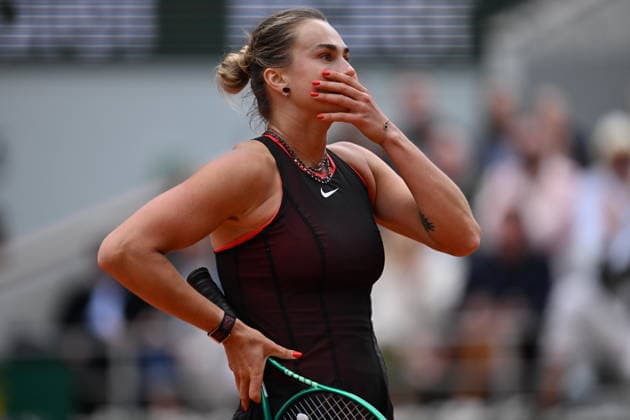 2026 French Open (Roland-Garros) - Day 11 PARIS, FRANCE - JUNE 3: Aryna Sabalenka reacts during women s singles quarter-final match against Diana Shnaider on the eleventh day of the French Open at Philippe-Chatrier Court in Paris, France, on June 3, 2026. Mustafa Yalcin Anadolu Paris France. Editorial use only. Please get in touch for any other usage.  Copyright: x2026xAnadoluxMustafaxYalcinx