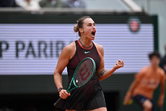 2026 French Open (Roland-Garros) - Day 11 PARIS, FRANCE - JUNE 3: Aryna Sabalenka reacts during women s singles quarter-final match against Diana Shnaider on the eleventh day of the French Open at Philippe-Chatrier Court in Paris, France, on June 3, 2026. Mustafa Yalcin Anadolu Paris France. Editorial use only. Please get in touch for any other usage.  Copyright: x2026xAnadoluxMustafaxYalcinx