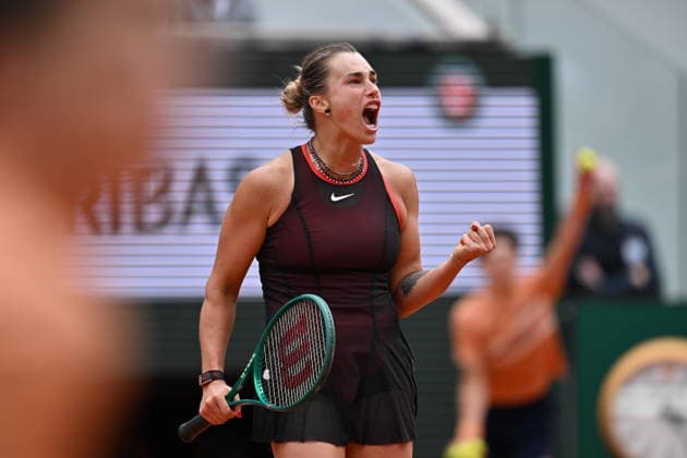 2026 French Open (Roland-Garros) - Day 11 PARIS, FRANCE - JUNE 3: Aryna Sabalenka reacts during women s singles quarter-final match against Diana Shnaider on the eleventh day of the French Open at Philippe-Chatrier Court in Paris, France, on June 3, 2026. Mustafa Yalcin Anadolu Paris France. Editorial use only. Please get in touch for any other usage.  Copyright: x2026xAnadoluxMustafaxYalcinx