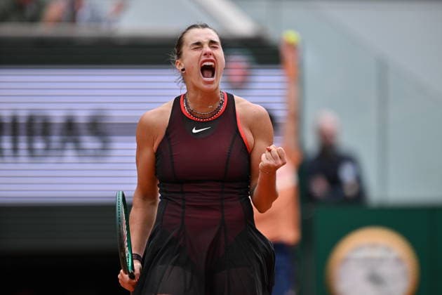 2026 French Open (Roland-Garros) - Day 11 PARIS, FRANCE - JUNE 3: Aryna Sabalenka reacts during women s singles quarter-final match against Diana Shnaider on the eleventh day of the French Open at Philippe-Chatrier Court in Paris, France, on June 3, 2026. Mustafa Yalcin Anadolu Paris France. Editorial use only. Please get in touch for any other usage.  Copyright: x2026xAnadoluxMustafaxYalcinx