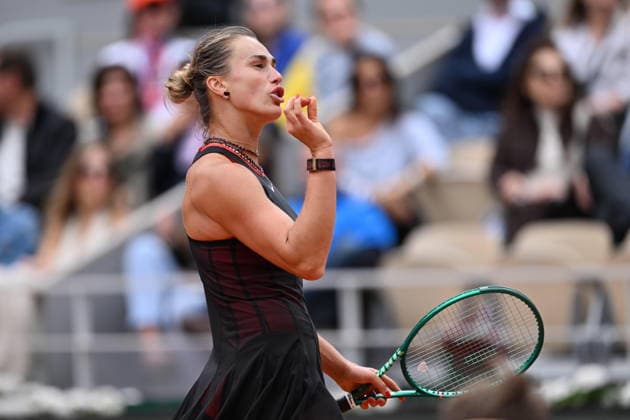 2026 French Open (Roland-Garros) - Day 11 PARIS, FRANCE - JUNE 3: Aryna Sabalenka reacts during women s singles quarter-final match against Diana Shnaider on the eleventh day of the French Open at Philippe-Chatrier Court in Paris, France, on June 3, 2026. Mustafa Yalcin Anadolu Paris France. Editorial use only. Please get in touch for any other usage.  Copyright: x2026xAnadoluxMustafaxYalcinx