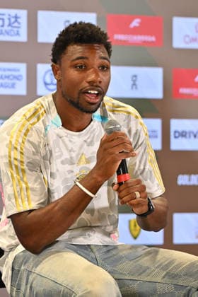 Foto IPP Roberto Ramaccia Roma 3 6 2026 Golden Gala Pietro Mennea 2026 press conference, PK, Pressekonferenz in Rome Nella foto Noah Lyles 100m Men during the press conference at the Golden Gala in Rome. Italy Photo Press - World Copyright Roma italy Italia ITALY  Copyright: xR4924_italyphotopressx
