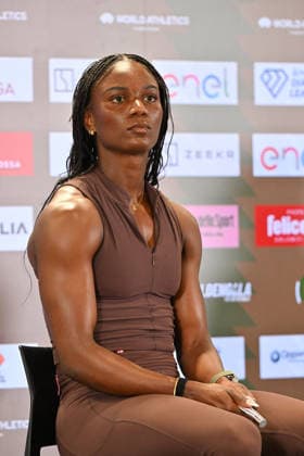 Foto IPP Roberto Ramaccia Roma 3 6 2026 Golden Gala Pietro Mennea 2026 press conference, PK, Pressekonferenz in Rome Nella foto Melissa Jefferson-Wooden 200m Women during the press conference at the Golden Gala in Rome. Italy Photo Press - World Copyright Roma italy Italia ITALY  Copyright: xR4924_italyphotopressx