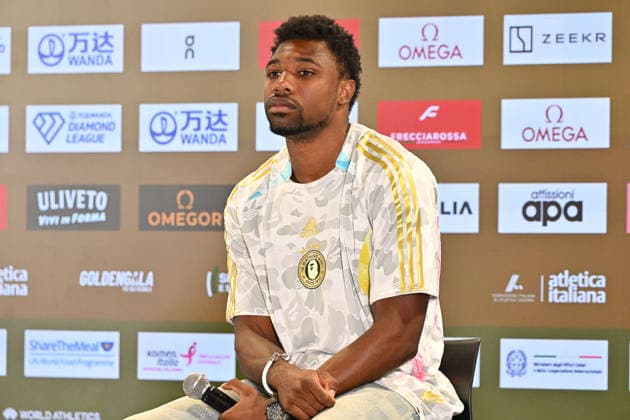Foto IPP Roberto Ramaccia Roma 3 6 2026 Golden Gala Pietro Mennea 2026 press conference, PK, Pressekonferenz in Rome Nella foto Noah Lyles 100m Men during the press conference at the Golden Gala in Rome. Italy Photo Press - World Copyright Roma italy Italia ITALY  Copyright: xR4924_italyphotopressx