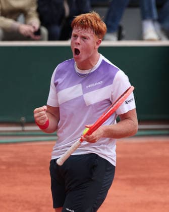 Jamie Mackenzie GER cheers after the win,Cheers,Joy,Emotion, Boys Singles, Boys Singles Tennis French Open 2026 Roland Garros Paris France 3 June 2026 Copyright: xJuergenxHasenkopfx