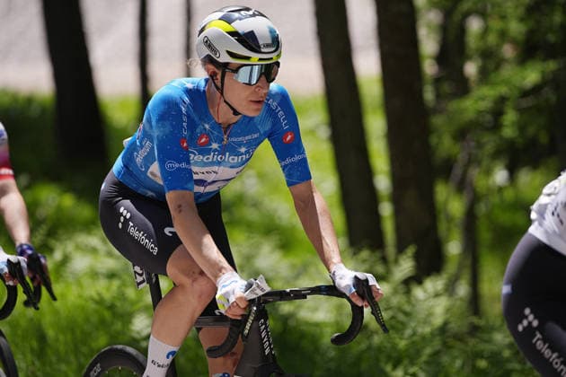 Switzerland™s Marlen Reusser of Movistar Team™s (Azure jersey) during Stage 5 of the Giro d™Italia Women, from Longarone to Santo Stefano di Cadore, Italy. Wednesday June 3, 2026  Copyright: xMarcoxAlpozzi LaPressex
