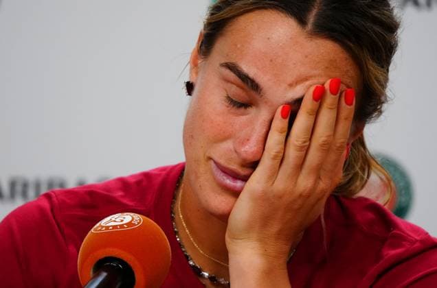 An emotional Aryna Sabalenka at her post match press conference, PK, Pressekonferenz following her quarter final defeat to Diana Shnaider French Open Tennis, Day Eleven, Tennis, Roland Garros, Paris, France - 03 Jun 2026Paris Roland Garros France EDITORIAL USE ONLY No use with unauthorised audio, video, data, fixture lists, club league logos or live services. Online in-match use limited to 120 images, no video emulation. No use in betting, games or single club league player publications.  Copyright: xJavierxGarcia Shutterstockx 16906556bj