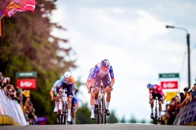 Latvian Krists Neilands of NSN Cycling Team sprints to the finish of the third stage of the Tour De Wallonie cycling race, from Habay to Vaux-sur-SÃ»re (176,9 km), on Wednesday 03 June 2026. DAVIDxPINTENS  x175837509x