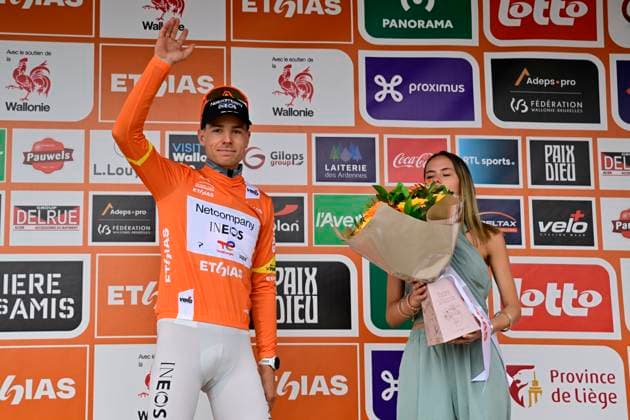 Tour de Wallonie 2026 Stage 3 VAUX-SUR-SÛRE, BELGIUM - JUNE 03 : Heiduk Kim (GER) of Netcompany INEOS pictured during the podium ceremony of stage 3 of the 47th edition of Ethias Tour de Wallonie an UCI ProSeries 2.Pro cycling road race stage for Men Elite of 176.9 km with start in Habay and finish in Vaux-sur-Sûre on June 3, 2026 in Vaux-sur-Sûre, Belgium, 03 06 2026 ( Motordriver Pieter Van Herzele - Vaux-sur-Sûre Belgium  Copyright: xSesx