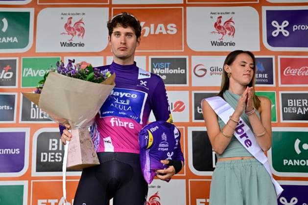 Tour de Wallonie 2026 Stage 3 VAUX-SUR-SÛRE, BELGIUM - JUNE 03 : Conca Filippo (ITA) of Team Jayco AlUla pictured during the podium ceremony of stage 3 of the 47th edition of Ethias Tour de Wallonie an UCI ProSeries 2.Pro cycling road race stage for Men Elite of 176.9 km with start in Habay and finish in Vaux-sur-Sûre on June 3, 2026 in Vaux-sur-Sûre, Belgium, 03 06 2026 ( Motordriver Pieter Van Herzele - Vaux-sur-Sûre Belgium  Copyright: xSesx