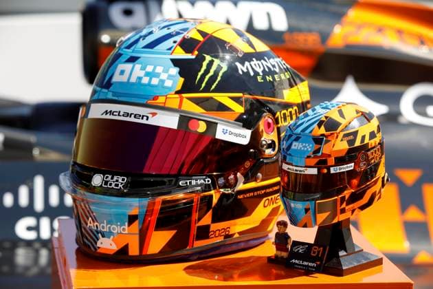 Formel 1, GP Monaco in Monte Carlo CASQUES LEGO PILOTES MCLAREN PHOTOPQR NICE MATIN Jean François Ottonello ; Monaco ; 03 06 2026 ; Les pilotes F1 McLaren Lando Norris et Oscar Piastri presentent leur casque LEGO pour le 1000e Grand Prix de l ecurie McLaren lors du Grand Prix de Monaco Monaco, june 3rd 2026 Atmosphere before Monaco GP Monaco France  Copyright: xPHOTOPQR NICExMATIN MAXPPPxJeanxFrançoisxOttonellox 20260603NIM1694 20260603NIM1694