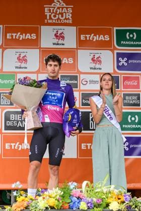 Italian Filippo Conca of Team Jayco-AIUIa pictured on the podium after the third stage of the Tour De Wallonie cycling race, from Habay to Vaux-sur-SÃ»re (176,9 km), on Wednesday 03 June 2026. DAVIDxPINTENS  x175841353x