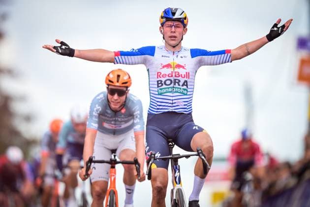 New Zealander Laurence Pithie of Red Bull-BORA-hansgrohe celebrates as he crosses the finish line to win the third stage of the Tour De Wallonie cycling race, from Habay to Vaux-sur-SÃ»re (176,9 km), on Wednesday 03 June 2026. DAVIDxPINTENS  x175841413x