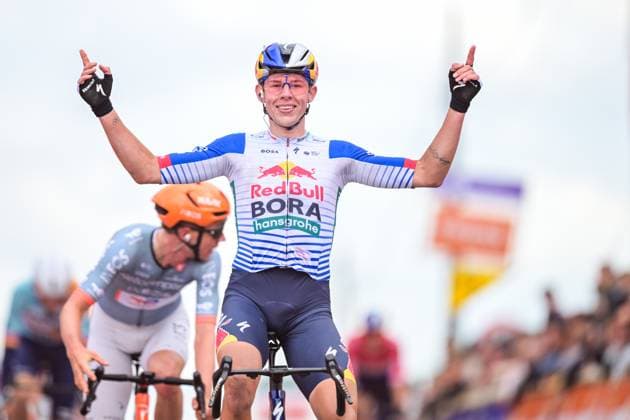 New Zealander Laurence Pithie of Red Bull-BORA-hansgrohe celebrates as he crosses the finish line to win the third stage of the Tour De Wallonie cycling race, from Habay to Vaux-sur-SÃ»re (176,9 km), on Wednesday 03 June 2026. DAVIDxPINTENS  x175841446x