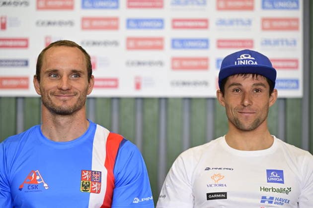 Kanu, ICF Slalom Weltcup in Prag - Troja, PRessekonferenz From left Czech canoeists Vit Prindis and Jiri Prskavec attend a press conference, PK, Pressekonferenz prior to ICF Canoe Slalom World Cup 2026 on June 3, 2026, in Prague, Czech Republic. World Cup slalom races to be held June 5-7 in Troja, Prague. (CTKxPhoto RomanxVondrous) CTKPhotoP2026060305166  CTKPhotoP2026060305166