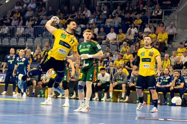 03 06 2026, xdaymx, Handball Daikin HBL, Rhein Neckar Loewen TSV Hannover Burgdorf vl vl Dani Baijens Rhein Neckar Löwen and Vilhelm Poulsen TSV Hannover Burgdorf DFL DFB REGULATIONS PROHIBIT ANY USE OF PHOTOGRAPHS as IMAGE SEQUENCES and or QUASI VIDEO Mannheim