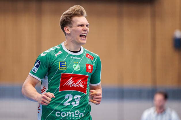 Niclas Benedict Heitkamp GWD Minden, 23 celebrates a goal GER, GWD Minden vs THW Kiel, Handball, 1 Bundesliga, Matchday 33, Season 2025 2026, 03 06 2026 GER, GWD Minden vs THW Kiel, Handball, 1 Bundesliga, Matchday 33, Season 2025 2026, 03 06 2026 Minden Copyright: xEibner-Pressefoto JanxRollingerx EP_JSK