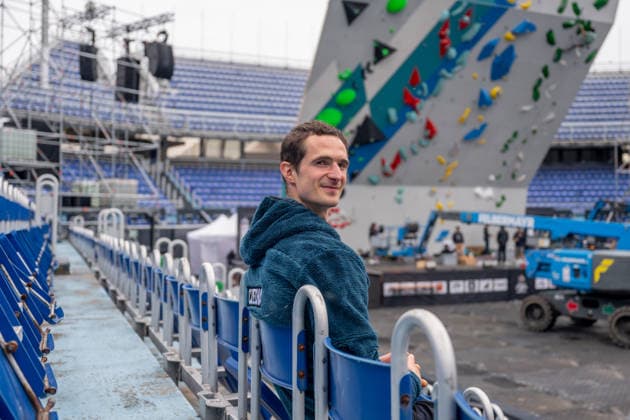 climber Adam Ondra poses for a photographer in auditorium of central tennis court at Stvanice in Prague, where the World Climbing Series Prague 2026 takes place, on 3 June 2026, in Prague, Czech Republic. (CTKxPhoto OndrejxDeml) CTKPhotoP2026060306235  CTKPhotoP2026060306235