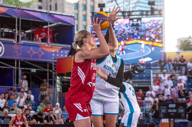 Basketball, FIBA 3x3 WM in Warschau, Frauen, Polen - Aserbaidschan #2 Warszawa 03.06.2026. 3x3 Basketball World Cup Day 3 in Warsaw, Poland. Poland - Azerbaijan match --- Mistrzostwa Swiata w koszykowce 3x3 Dzien 3 w Warszawie. Mecz Polska - Azerbejdzan Persons Shown : Weronika Telenga Dina Ulyanova Fot. Kai Taller Arena Akcji NEWSPIX.PL --- newspix.pl 