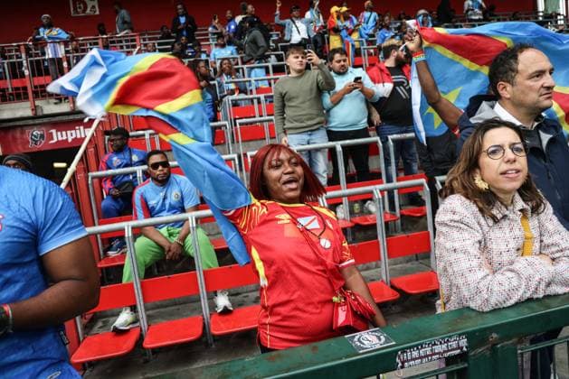 Fußball, Testspiel, DR Kongo - Dänemark Congolese supporters pictured before a friendly soccer game between the national teams of DR Congo and Denmark, Wednesday 03 June 2026 in Liege, in preparation of the upcoming the 2026 World Cup. BRUNOxFAHY  x175850702x