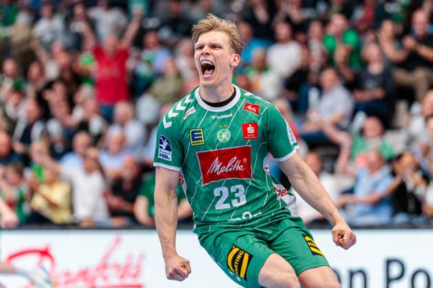 Niclas Benedict Heitkamp GWD Minden, 23 celebrates a goal GER, GWD Minden vs THW Kiel, Handball, 1 Bundesliga, Matchday 33, Season 2025 2026, 03 06 2026 GER, GWD Minden vs THW Kiel, Handball, 1 Bundesliga, Matchday 33, Season 2025 2026, 03 06 2026 Minden Copyright: xEibner-Pressefoto JanxRollingerx EP_JSK