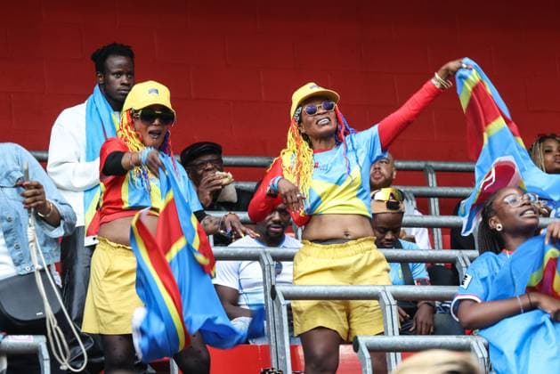 Fußball, Testspiel, DR Kongo - Dänemark Congolese supporters pictured before a friendly soccer game between the national teams of DR Congo and Denmark, Wednesday 03 June 2026 in Liege, in preparation of the upcoming the 2026 World Cup. BRUNOxFAHY  x175850706x