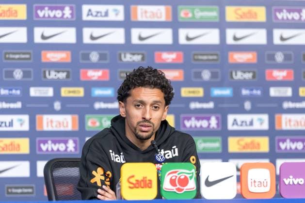 Fußball, FIFA WM 2026, Nationalteam Brasilien, Pressekonferenz Brazilian national team, Nationalteam press conference, PK, Pressekonferenz Marquinhos jogador da selecao brasileira atende jornalistas durante coletiva de imprensa no hotel The Ridge na cidade de Basking Ridge em Nova Jersei nos Estados Unidos nesta quarta-feira, 03 de junho de 2026. Basking Ridge NJ UNITED STATES Copyright: xWilliamxVolcovx