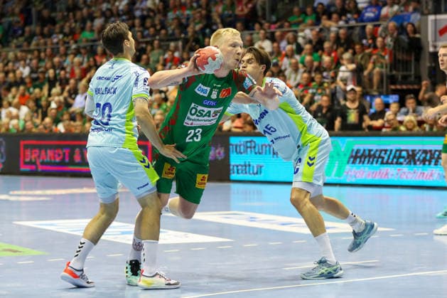 03 06 2026, xgox, Handball Daikin HBL SC Magdeburg VfL Gummersbach emspor, v l Magnus Saugstrup Magdeburg, 23 throws goal, Torschuetze, scores goal, Treffer, scores the goal Magdeburg
