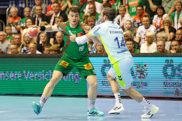 03 06 2026, xgox, Handball Daikin HBL SC Magdeburg VfL Gummersbach emspor, v l Elvar Oern Jonsson Magdeburg, 19 , Teitur Orn Einarsson Gummersbach, 14 duel, duel, fight, tackle Magdeburg