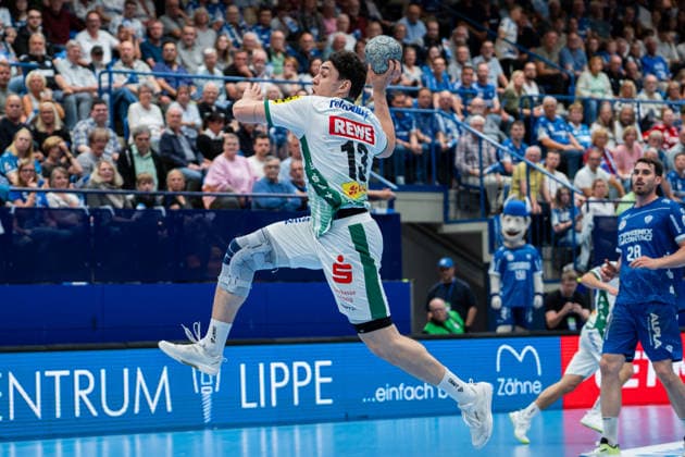 TBV Lemgo Lippe GER vs SC DHfK Leipzig GER , Handball, Daikin Handball Bundesliga, 33 Matchday, 3 6 2026, Season 2025 2026, Lemgo Matej Klima SC DHfK Leipzig, 13 in goal Lemgo Phoenix Contact Arena Germany