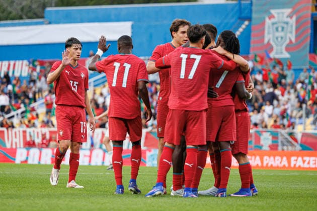 Fußball, U21, Testspiel, Portugal - Nordirland #2 Geovany Quenda Celebrating after goal during International Friendly, Länderspiel, Nationalmannschaft U21, U 21 game between teams of Portugal and North Ireland at Estadio Antonio Coimbra da Mota (Luis Loureiro Ball Raw Images PT) Oeiras Estadio Antonio Coimbra da Mota Portugal Copyright: xLuisxLoureirox LLOU0562