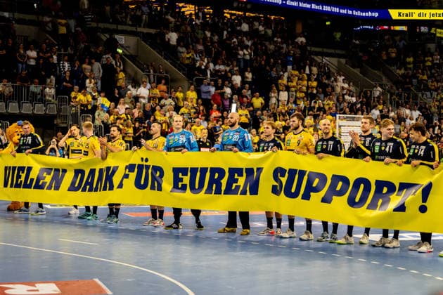 03 06 2026, xdaymx, Handball Daikin HBL, Rhein Neckar Loewen TSV Hannover Burgdorf The team would like to thank the home fans for their support DFL DFB REGULATIONS PROHIBIT ANY USE OF PHOTOGRAPHS as IMAGE SEQUENCES and or QUASI VIDEO Mannheim