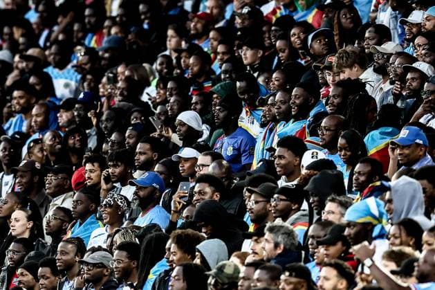 Fußball, Testspiel, DR Kongo - Dänemark #2 Congolese supporters pictured during a friendly soccer game between the national teams of DR Congo and Denmark, Wednesday 03 June 2026 in Liege, in preparation of the upcoming the 2026 World Cup. BRUNOxFAHY  x175855179x
