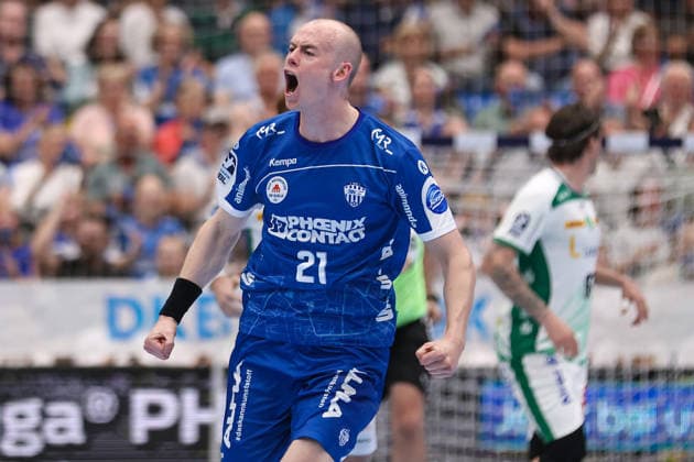 2026 06 03, xkwix, Handball, HBL, TBV Lemgo Lippe SC DHfK Leipzig, PHOENIX CONTACT arena, 33 Matchday, Season 2025 2026 Cheering after goal by Leve Carstensen TBV Lemgo Lippe 21 Photo xKamilxWilkowskixPressefotoKochx Nordrhein Westfalen Germany