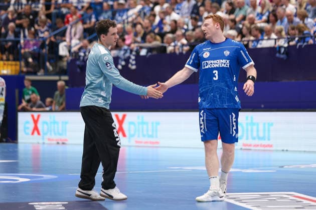 2026 06 03, xkwix, Handball, HBL, TBV Lemgo Lippe SC DHfK Leipzig, PHOENIX CONTACT arena, 33 Matchday, Season 2025 2026 Nicolai Theilinger TBV Lemgo Lippe 3 and Constantin Möstl TBV Lemgo Lippe 1 strike Photo xKamilxWilkowskixPressefotoKochx North Rhine-Westphalia Germany