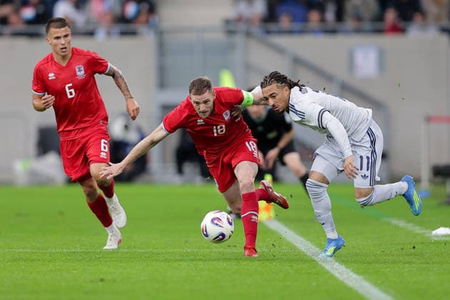 Laurent Jans captain Luxembourg 18 in duel with Luca Koleosho Italy 11 Football, Season 2025 2026, Friendly match, International match 03 06 2026 National team Luxembourg Italy LUX vs ITA Stade de Luxembourg, Luxembourg