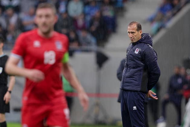 Jeff Strasser Coach Luxembourg in the rain Football, Season 2025 2026, Friendly match, International match 03 06 2026 National team Luxembourg Italy LUX vs ITA Stade de Luxembourg, Luxembourg