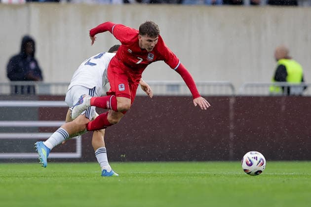 Florian Bohnert Luxembourg 7 in duel with Niccolo Pisilli Italy 21 Football, Season 2025 2026, Friendly match, International match 03 06 2026 National team Luxembourg Italy LUX vs ITA Stade de Luxembourg, Luxembourg