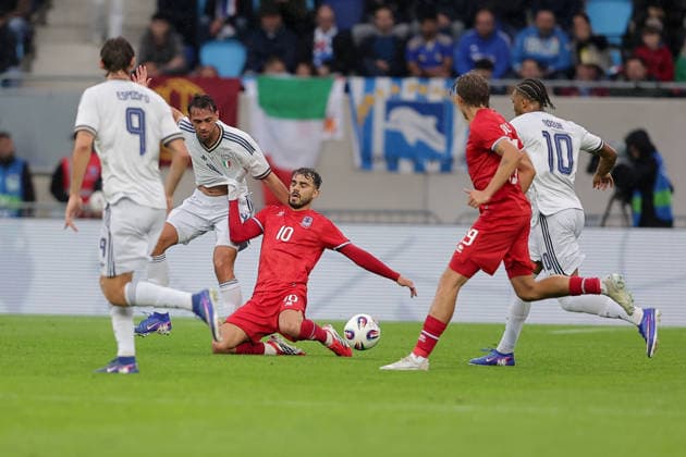 Danel Sinani Luxembourg 10 in duel with Fabio Chiarodia Italy 4 Soccer, Season 2025 2026, Friendly match, International match 03 06 2026 National team Luxembourg Italy LUX vs ITA Stade de Luxembourg, Luxembourg